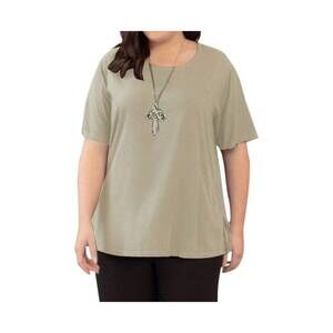 NEW ON THE PLUS SIDE rayon short sleeve top - plus in khaki